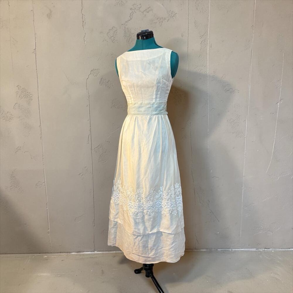 Ivory Edwardian Lace Maxi Dress Cottagecore Gunne Sax Style 1950s 36-27-40